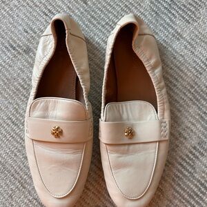 Tory Burch Cream Loafers with Gold Detail